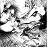 Il vento del Nord e il Sole, illustrazione di Arthur Rackham per le favole di Esopo
